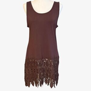 Brown lace trim long tank top